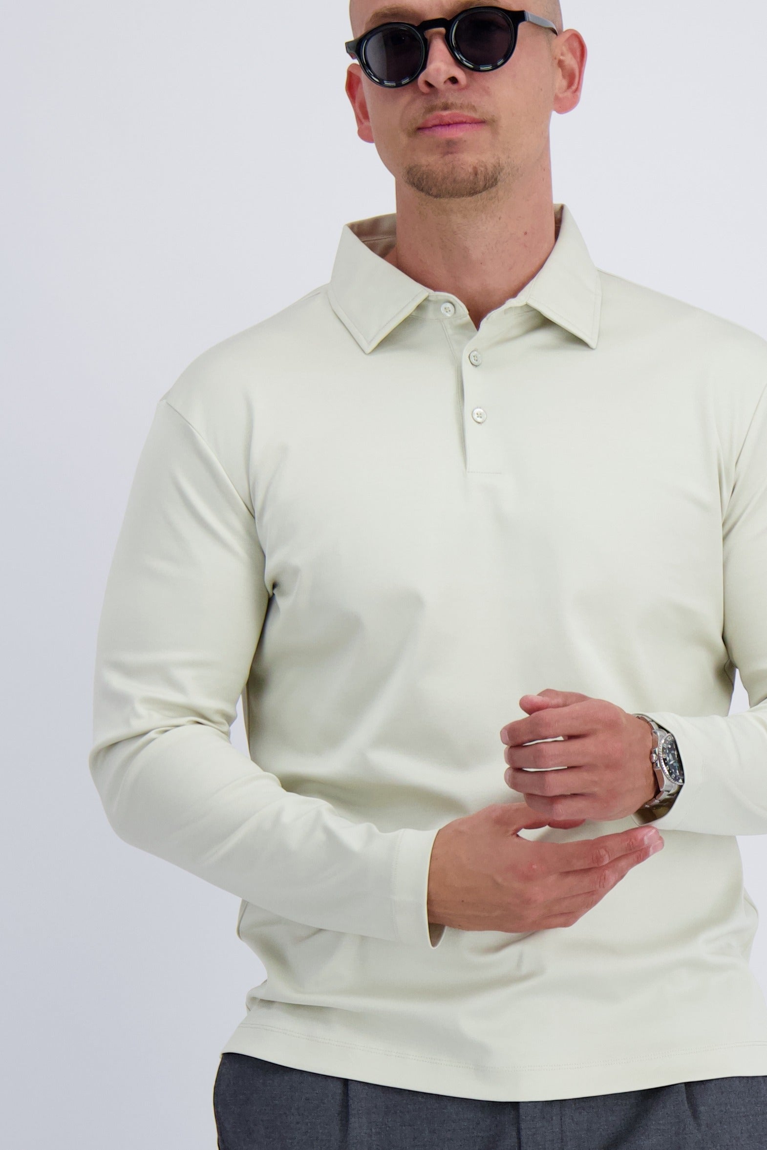 Les Brutes double mercerised cotton polo in long sleeve in color pearl white. Luxury polo and premium quality
