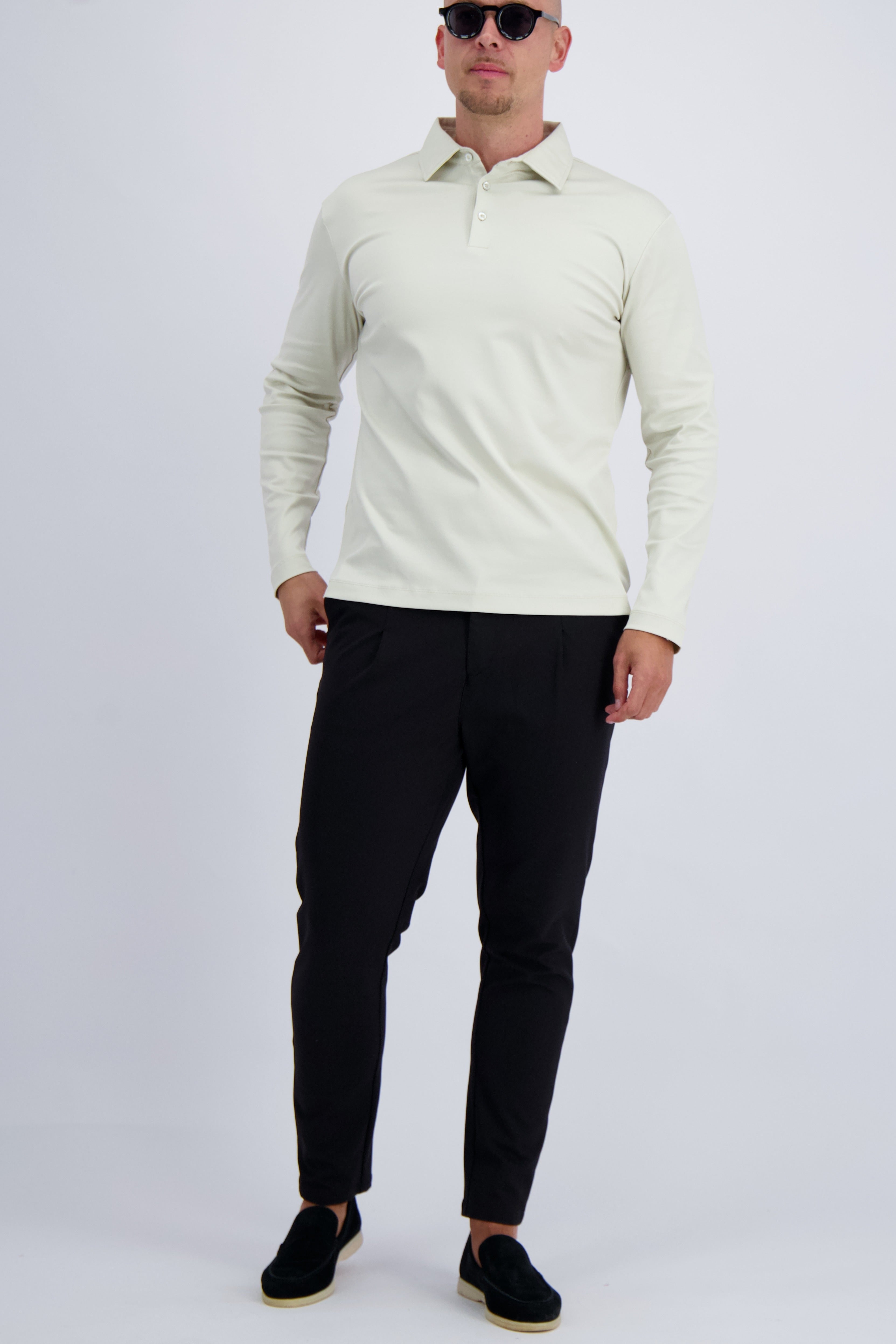 Les Brutes double mercerised cotton polo in long sleeve in color pearl white. Luxury polo and premium quality