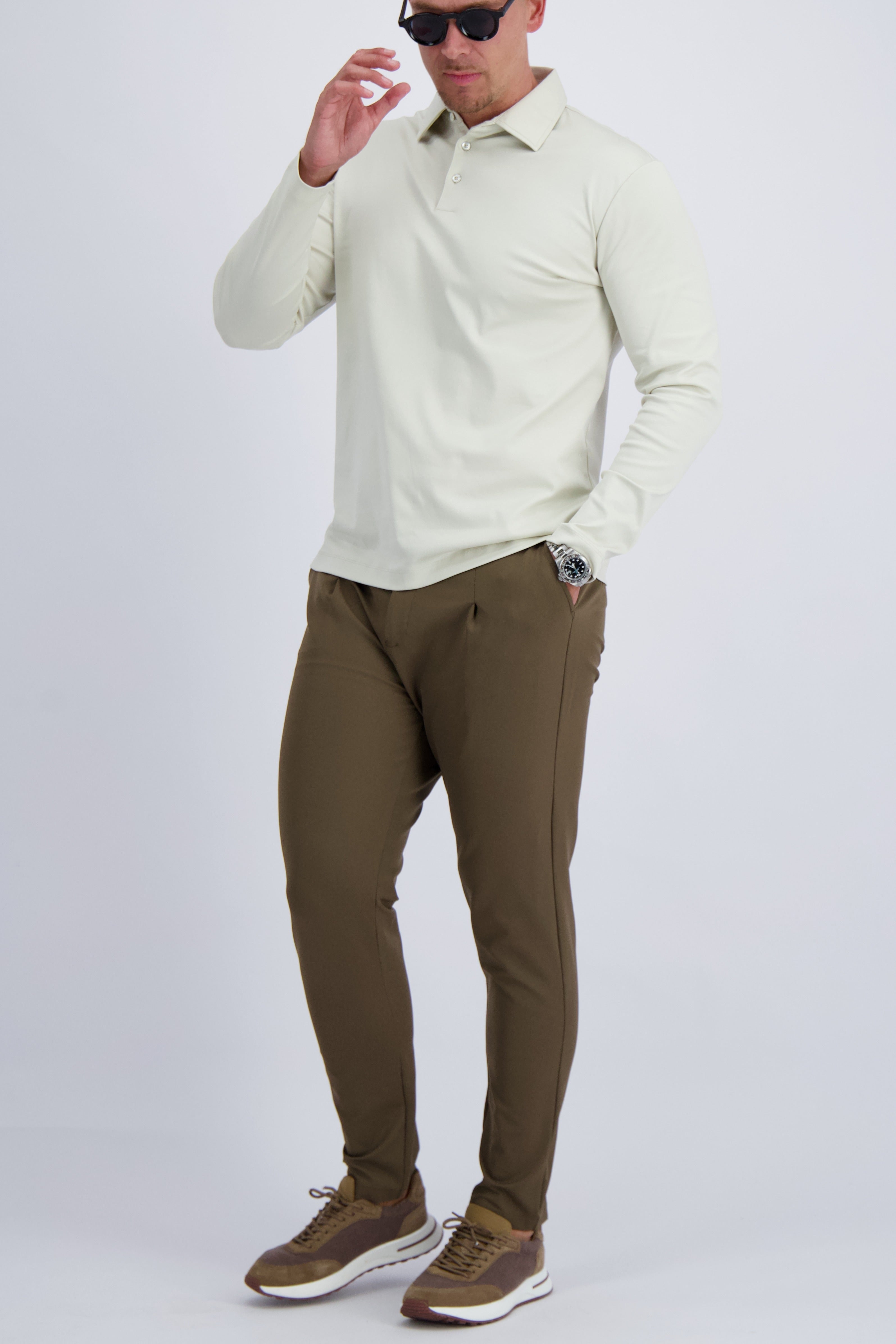 Les Brutes double mercerised cotton polo in long sleeve in color pearl white. Luxury polo and premium quality