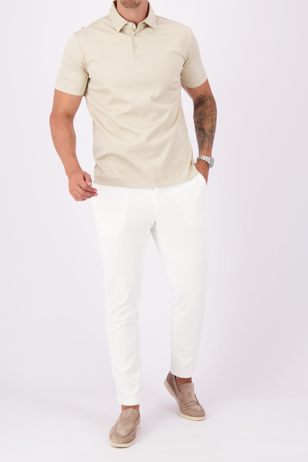 Polo mercerised supima sand polo heren beige