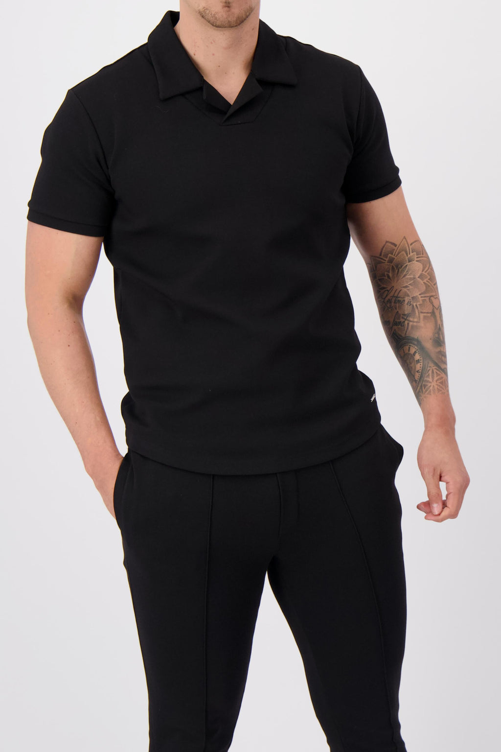 Les Brutes polo black polo reverse collar polo zwart