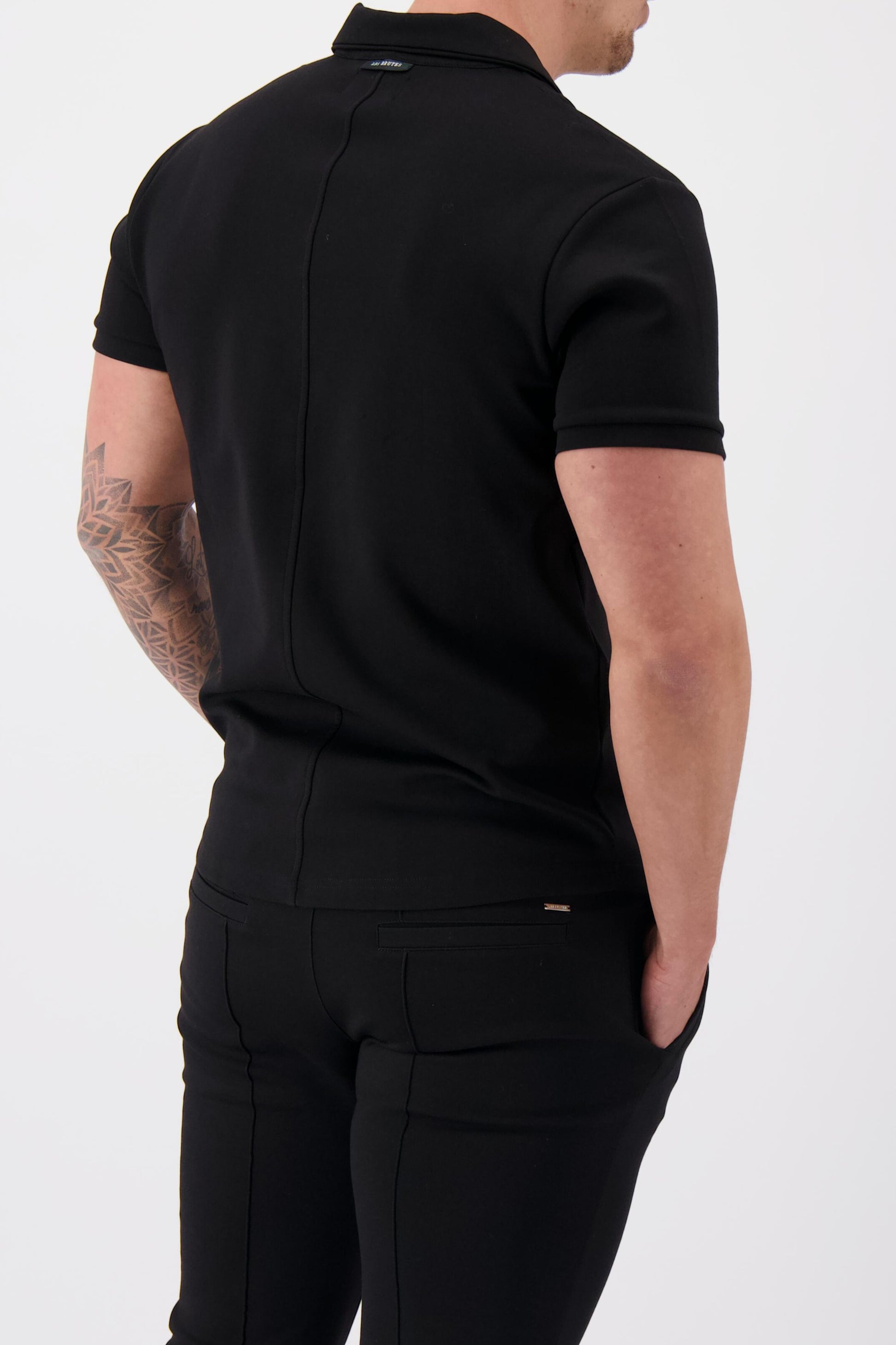 Les Brutes polo black polo reverse collar polo zwart
