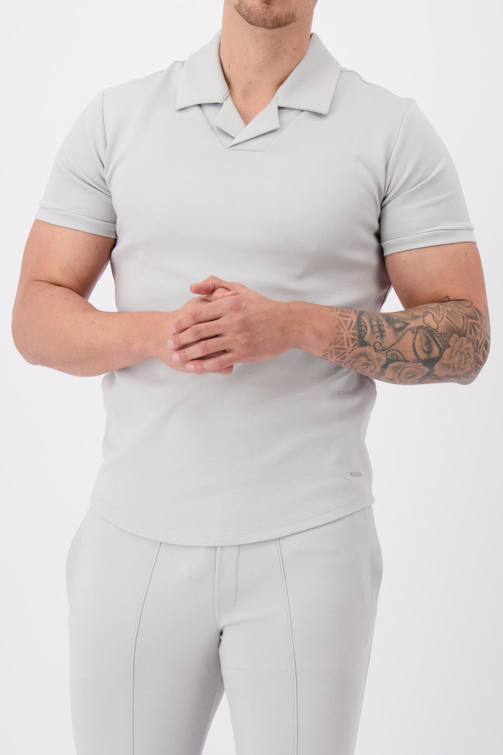 Les Brutes polo light grey polo reverse collar polo grijs lichtgrijs