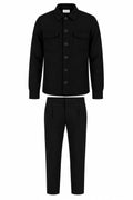 Les Brutes wool tech set in black. Luxury overshirt and matching trousers for men. Crafted from a premium wool blend for extra comfort and high quality. 