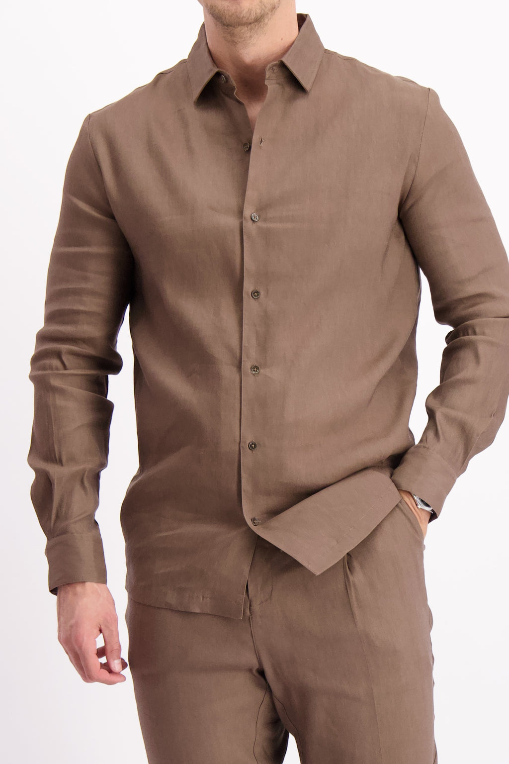 Linen shirt Mocha herenlinnen overhemd Les Brutes
