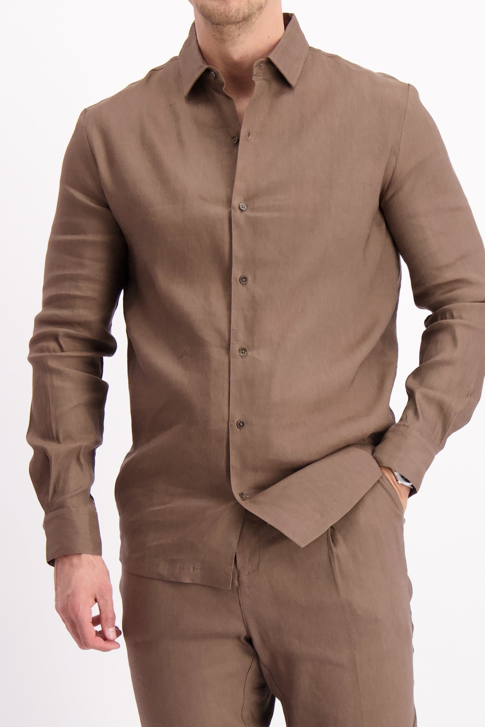 Linen shirt Mocha herenlinnen overhemd Les Brutes