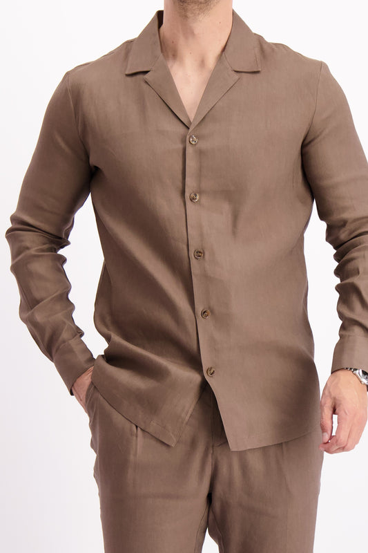 LINEN CUBAN SHIRT | BROWN