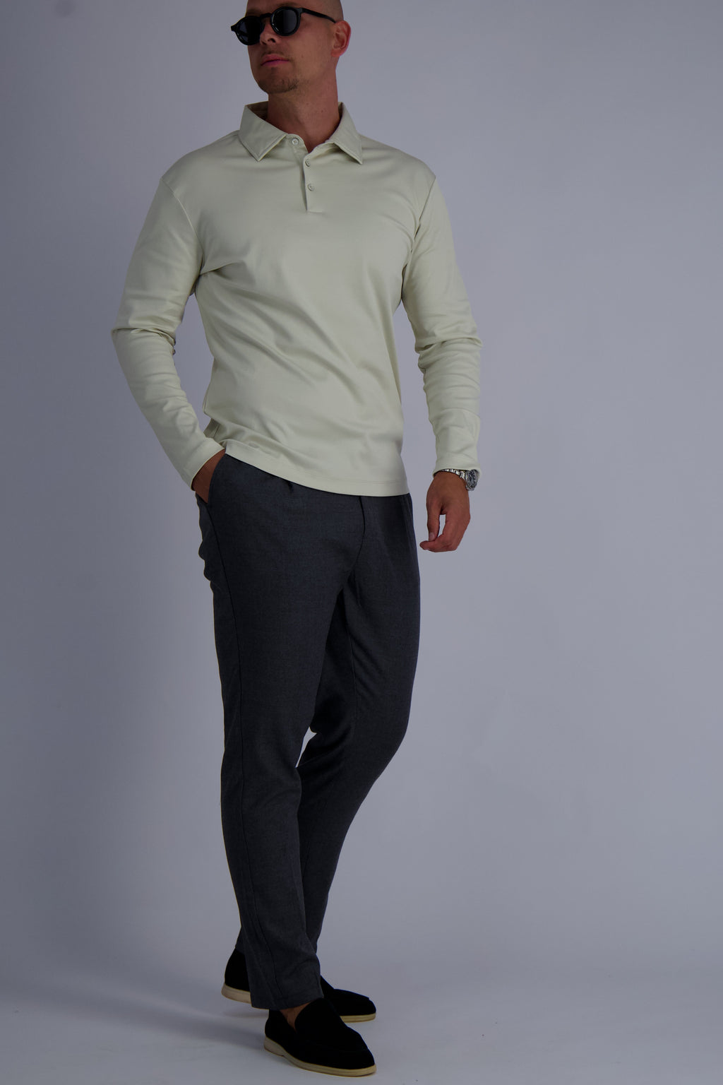MERCERISED POLO LS | PEARL WHITE