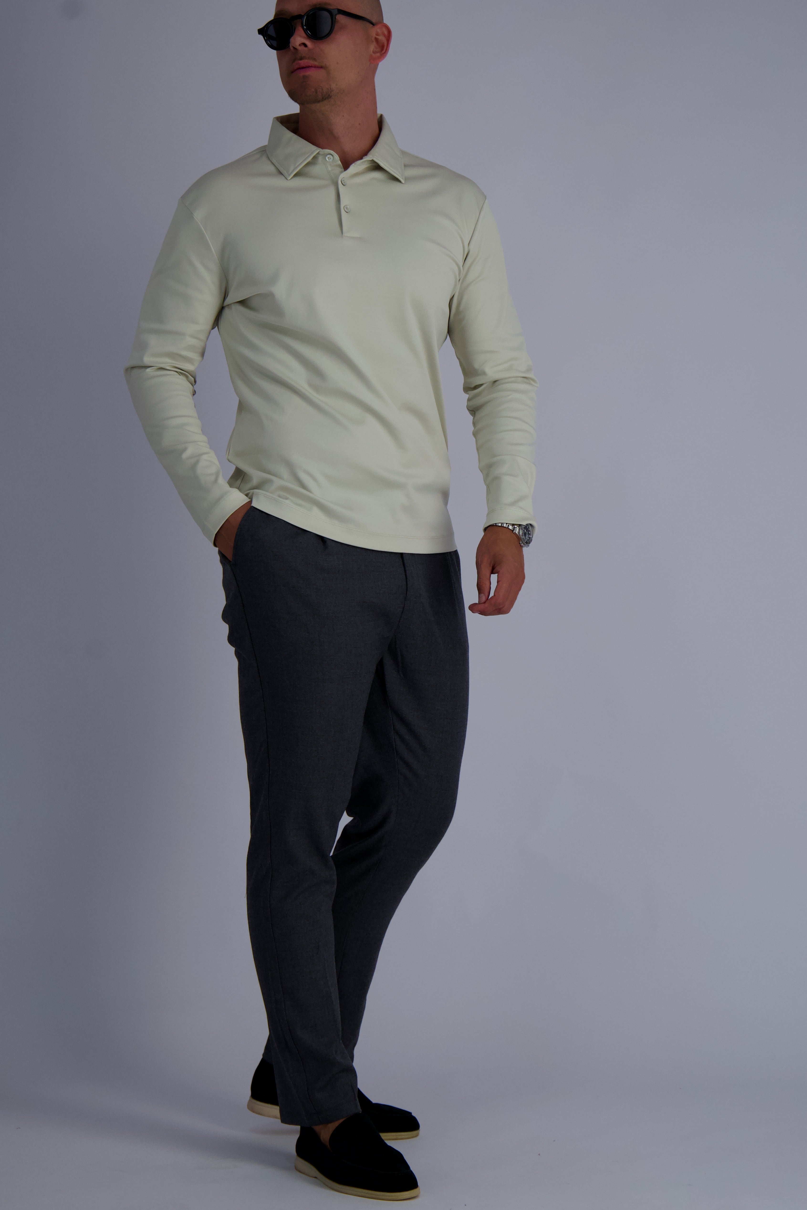 MERCERISED POLO LS | PEARL WHITE