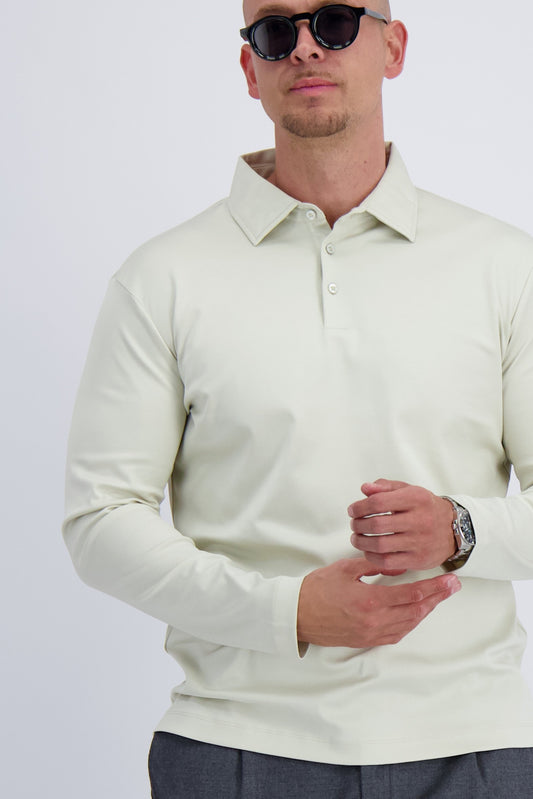 MERCERISED POLO LS | PEARL WHITE