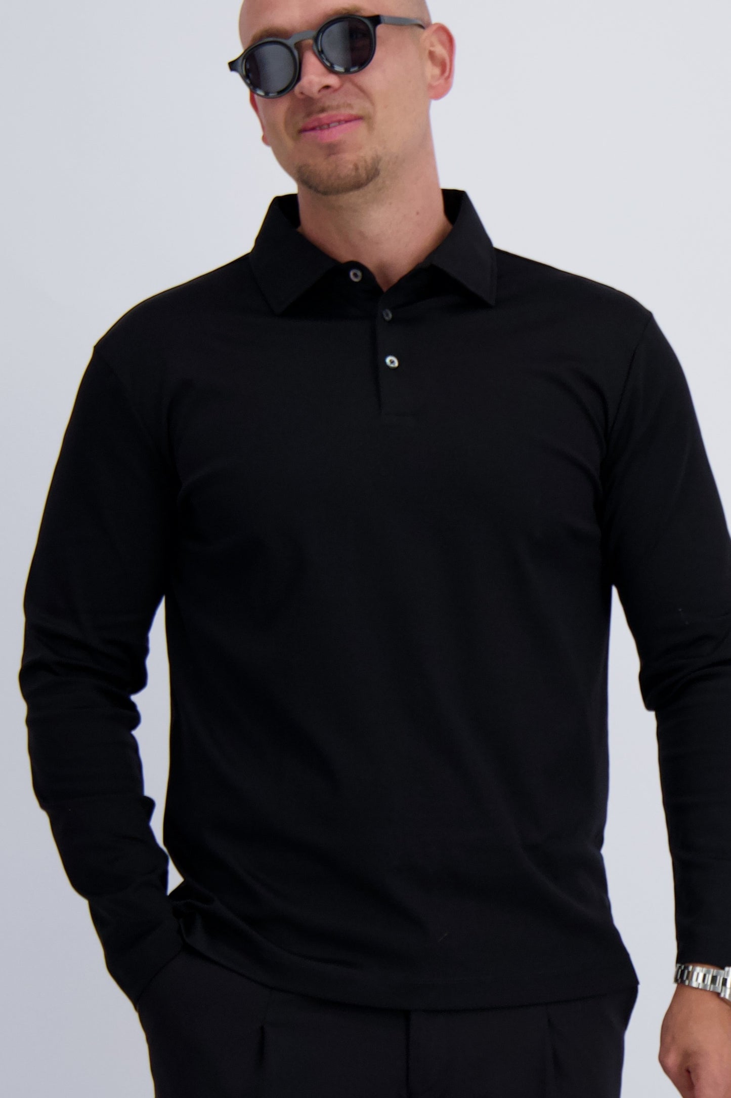 MERCERISED POLO LS | BLACK