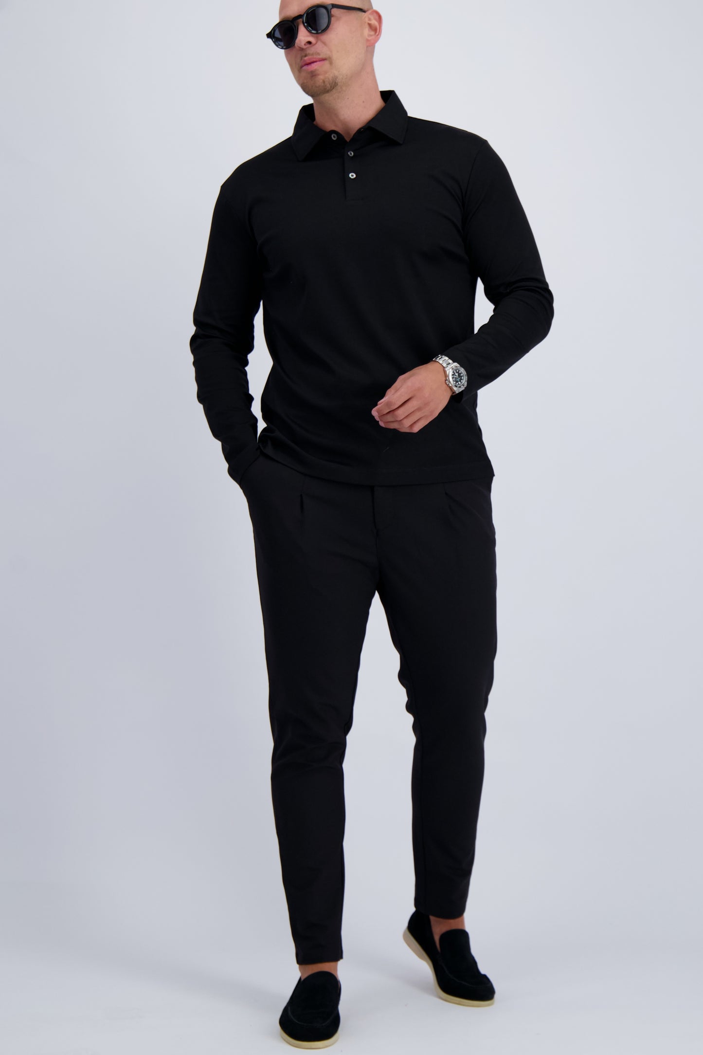 MERCERISED POLO LS | BLACK