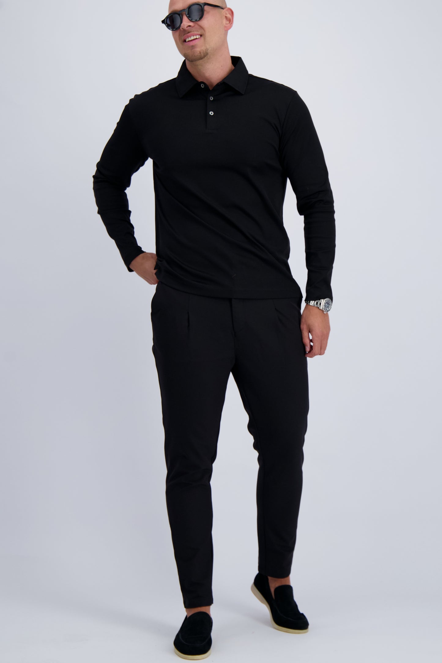 MERCERISED POLO LS | BLACK