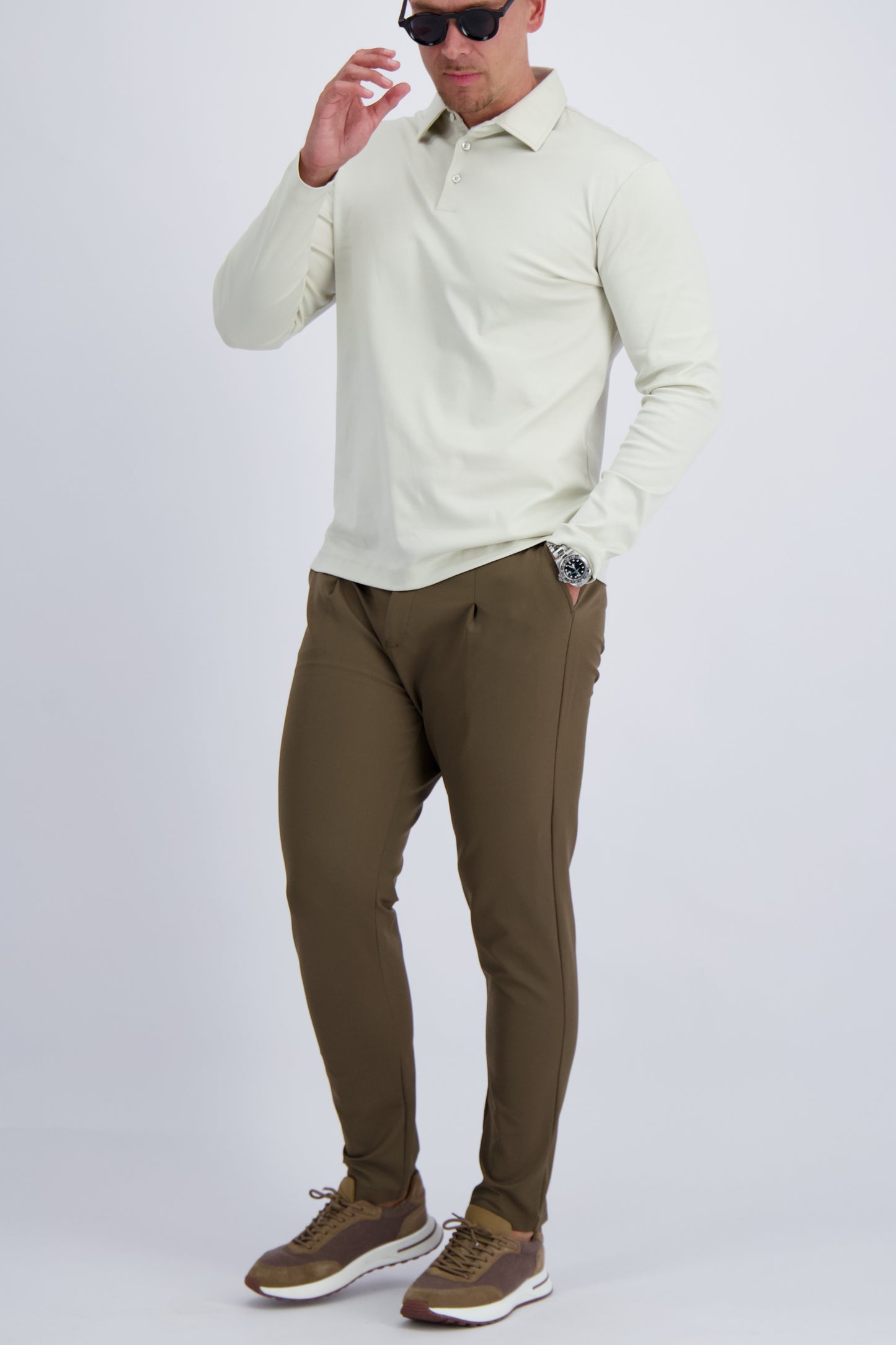 MERCERISED POLO LS | PEARL WHITE