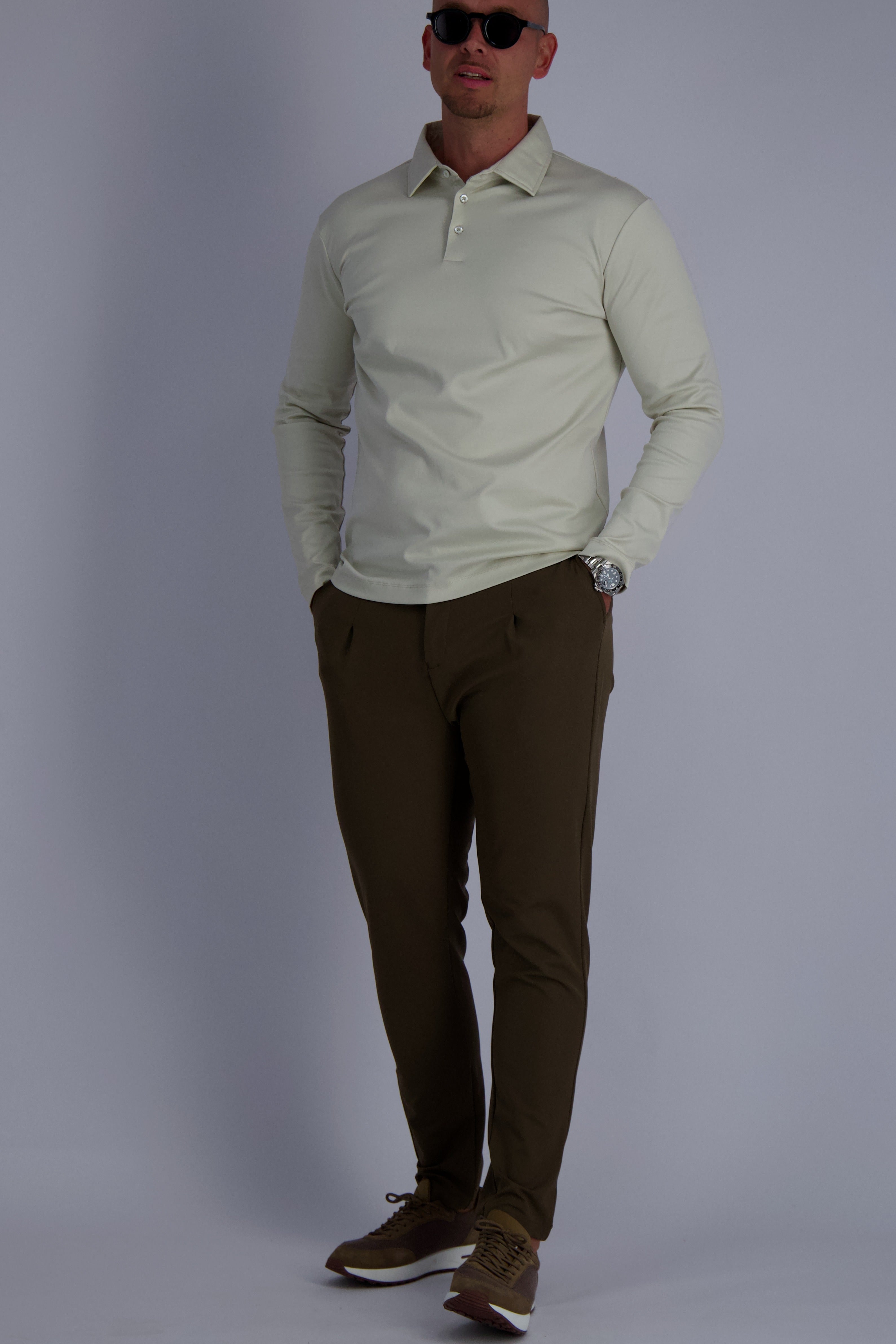 MERCERISED POLO LS | PEARL WHITE