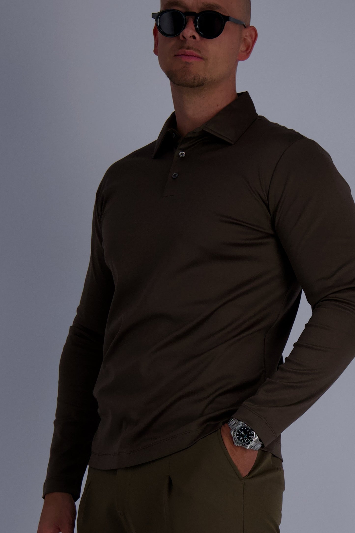 MERCERISED POLO LS | COFFEE