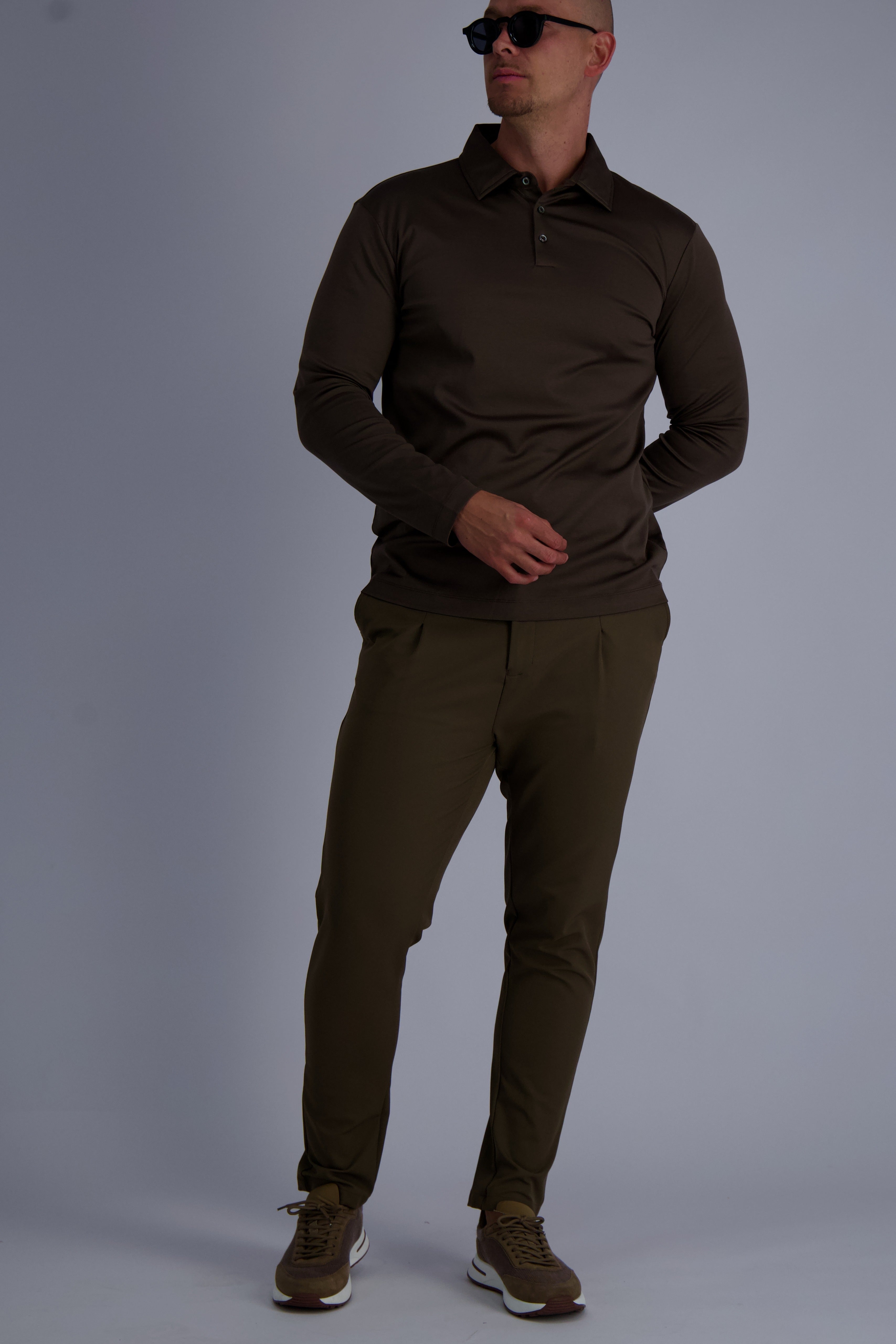 MERCERISED POLO LS | COFFEE