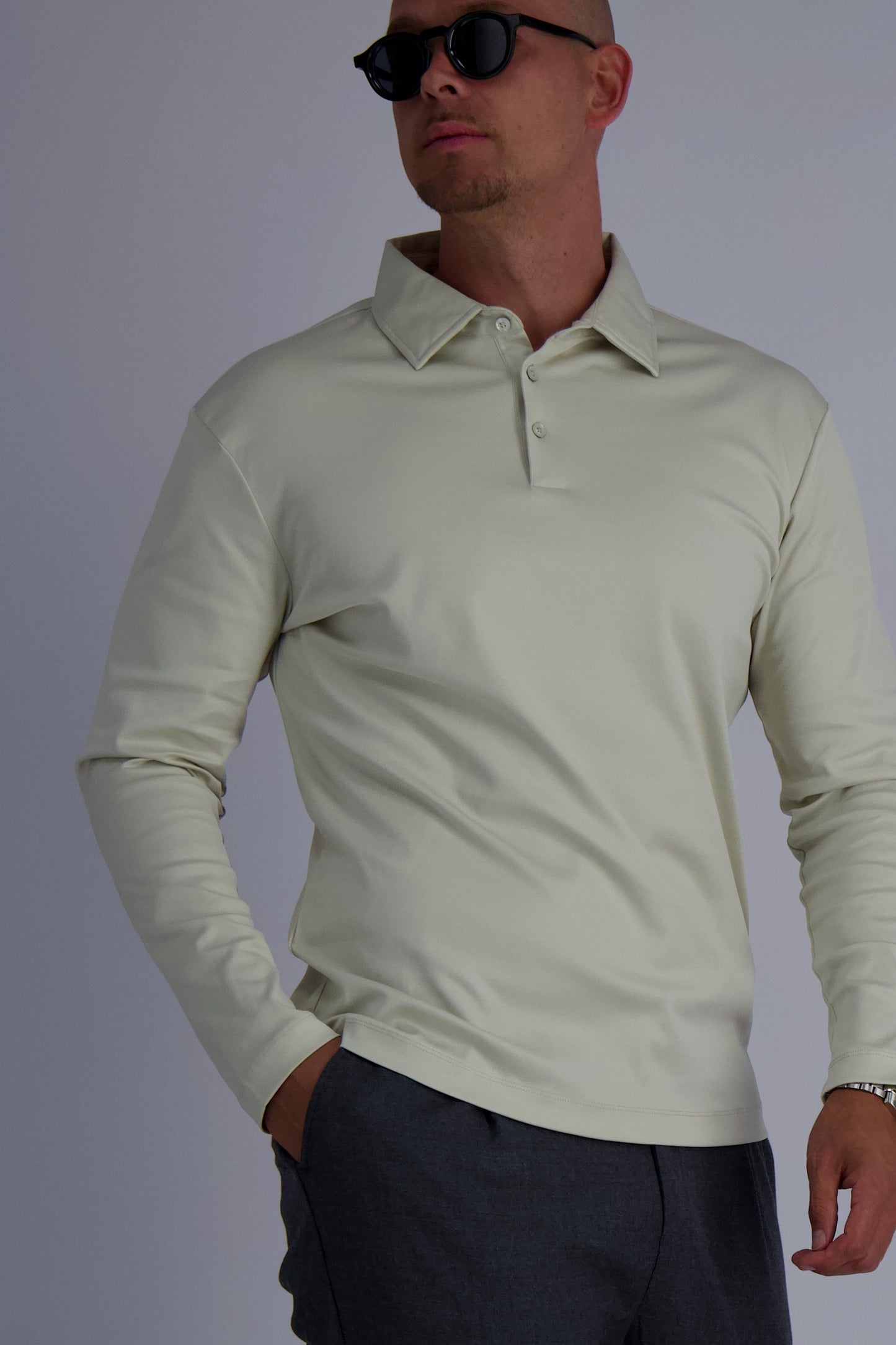 MERCERISED POLO LS | PEARL WHITE