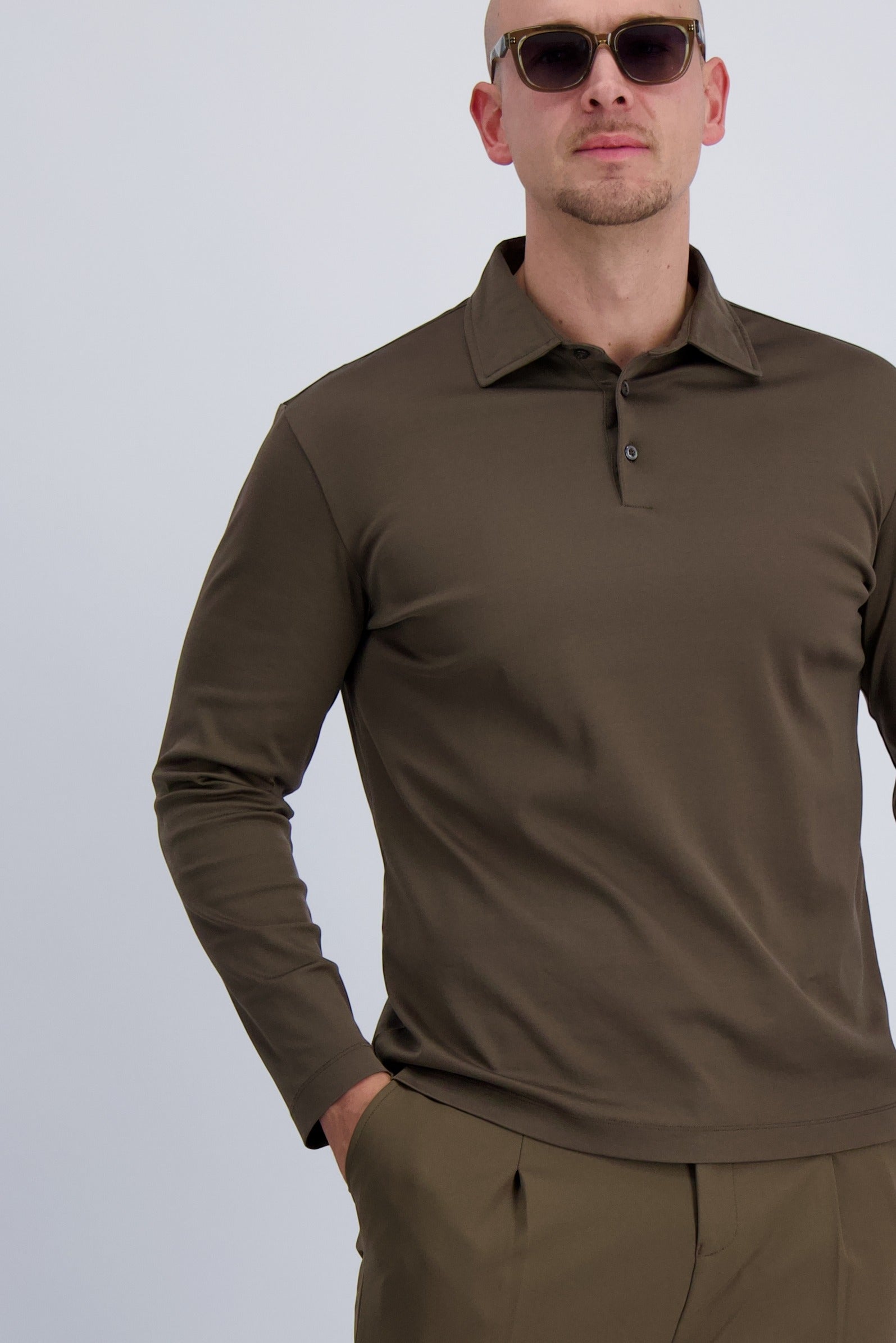 MERCERISED POLO LS | COFFEE